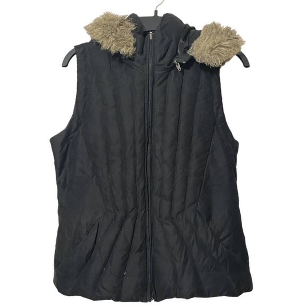 RW & Co Womens Down Vest Puffer Hooded Faux Fur Black Full Zip Size M